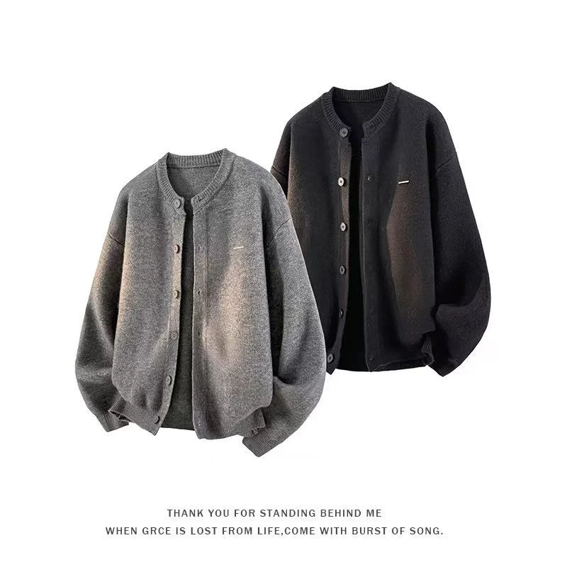 美式复古加厚开衫毛衣男士2025冬季新款高级感保暖针织衫外套-122
