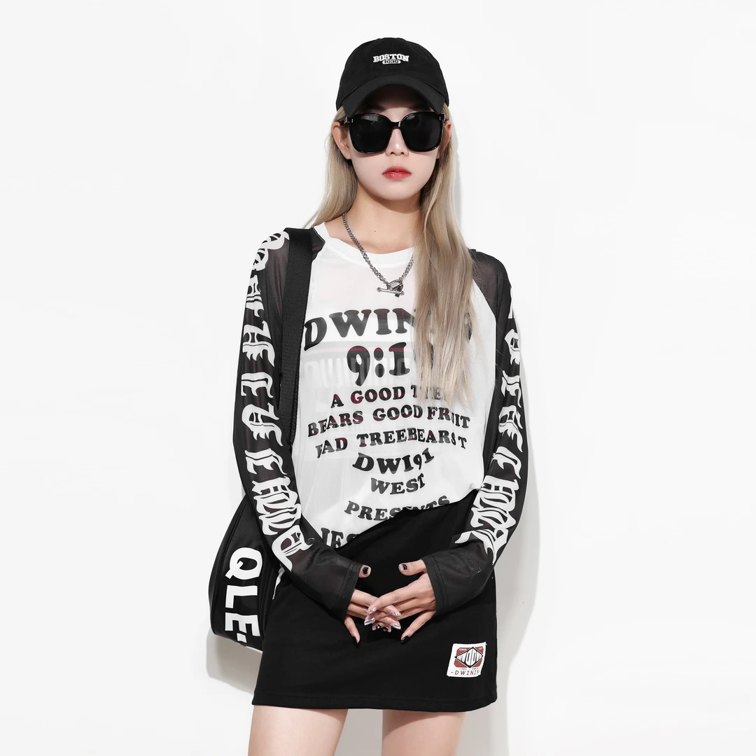 设计感网纱长袖T恤女遮阳防晒凉感透气轻薄夏季上衣IN1525