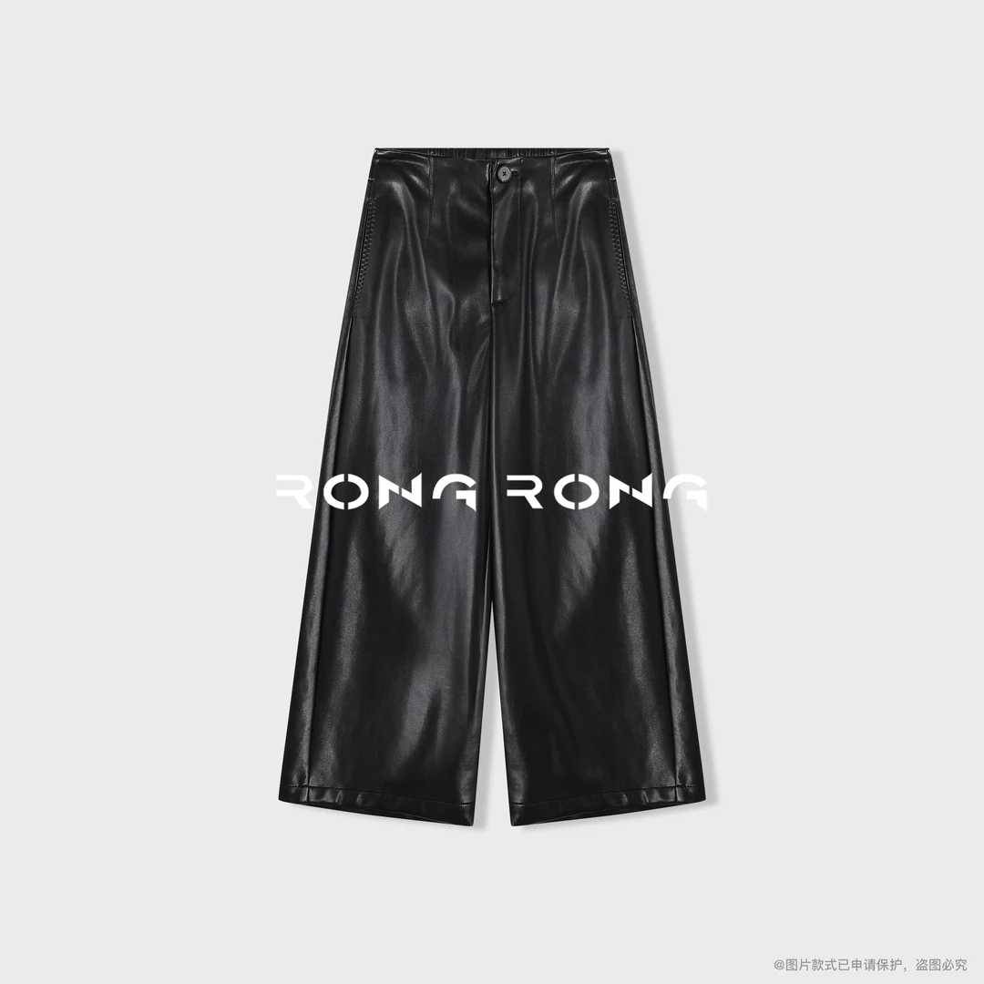 溶溶【飒爽随性】RONGRONG 意式极简酷飒风修腿皮革裤2522K521
