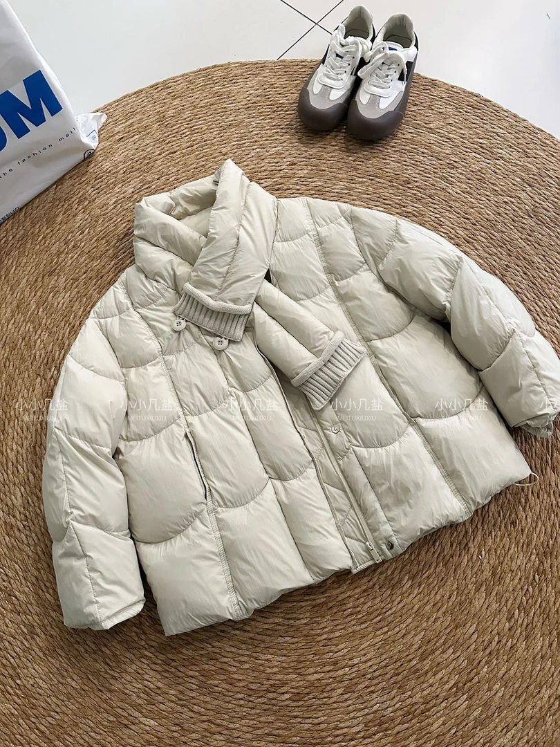 韩系带围巾设计感羽绒服女2025新款超好看保暖小个子短款冬季外套