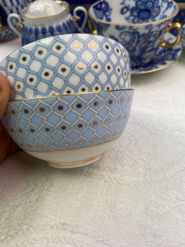 餐具套装瓷条纹高温小碗复古轻奢餐具蓝色瓷碗欧式米饭碗