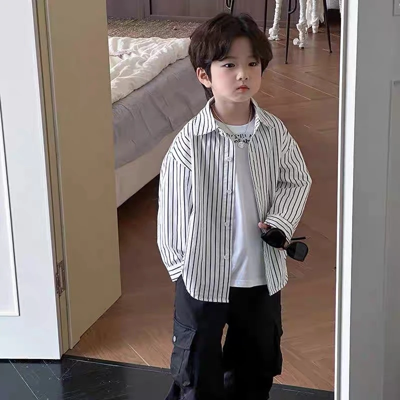 822 春款百百棉布条纹衬衫男童2025新款