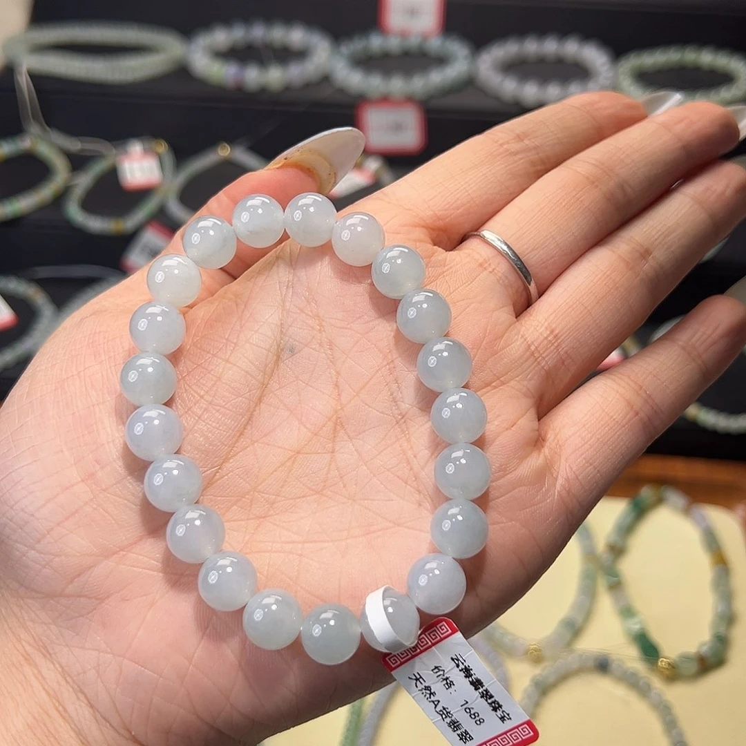 未镶嵌手链翡翠万****财缅甸A货翡翠手串k9.3 028