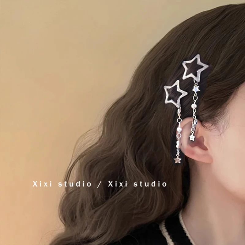 5角星发夹流苏款发饰8字刘海侧边夹子洋气碎发夹甜酷风头饰发卡