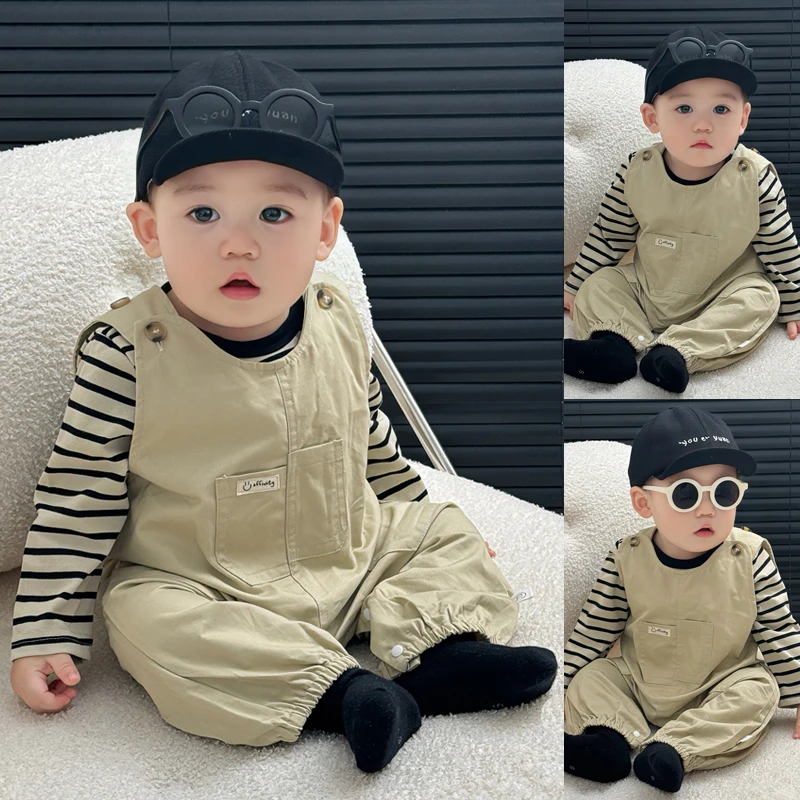 婴儿衣服秋季连体衣工装背带裤韩版帅气男宝宝秋装长袖套装爬服潮