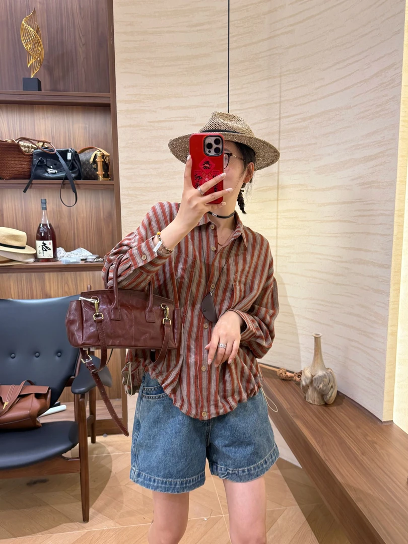 XMM.【条纹色织亚麻衬衣】早秋新款衬衫长袖时尚休闲百搭洋气-G7717