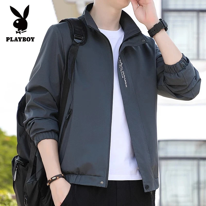 花花公子男士夹克外套立领秋冬季新款时尚休闲飞行员冲锋风衣男款
