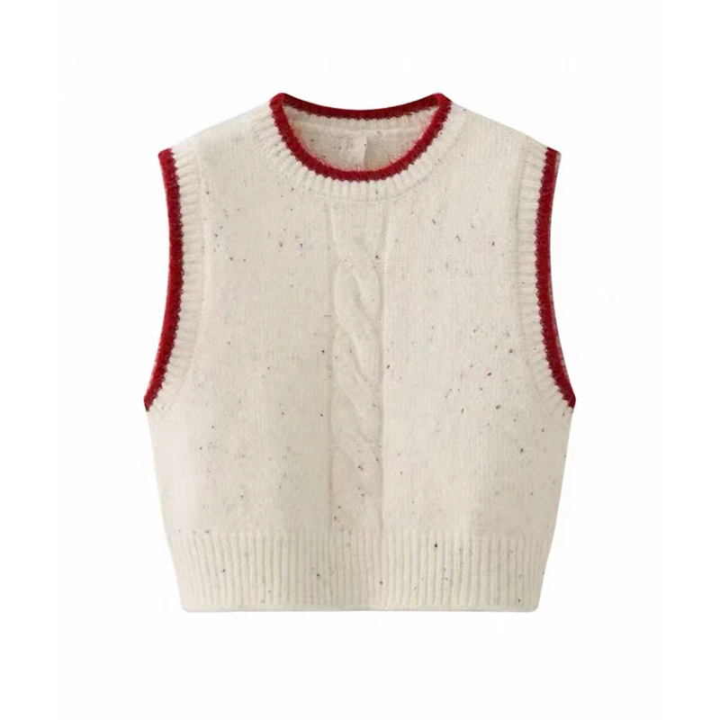 丹姐家~韩系后开叉拼色无袖针织衫马甲