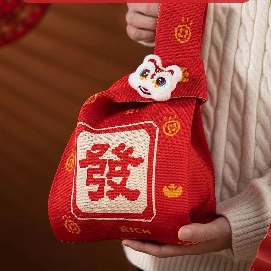 Miss House新年针织袋蛇年手提包大容量春节拜年礼物礼品袋现货