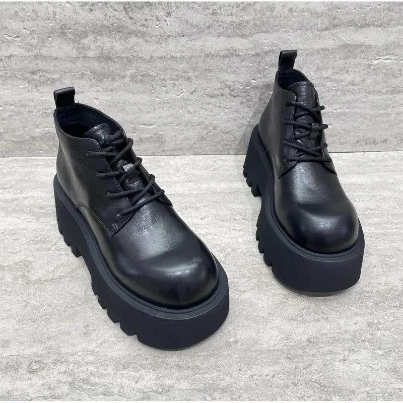 【聚新汇】602-26新款厚底系带加绒踝靴休闲时装通勤靴子