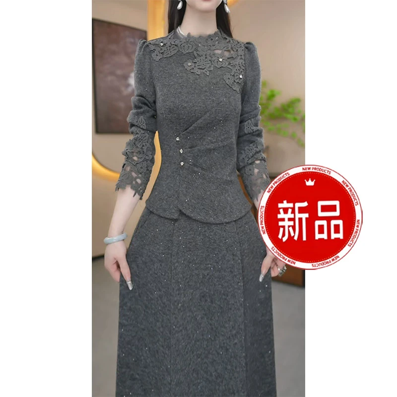 【上衣+半身裙】长袖洋气女神显瘦复古法式时尚修身套装裙