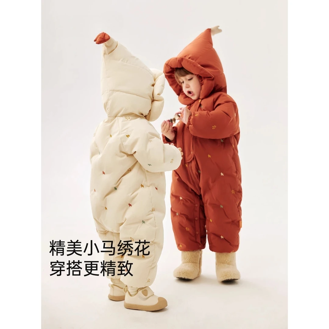 宝宝连体羽绒服2025冬季新款男童女童婴幼儿加厚保暖爬服拜年服