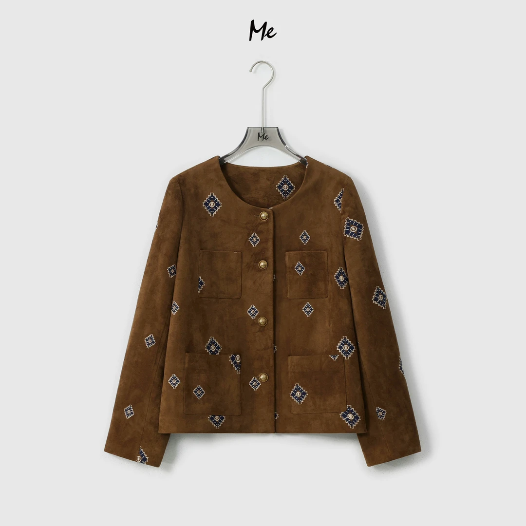 ME【古典之城】复古磨砂绒波嬉刺绣显瘦时尚百搭短款外套MESA0764
