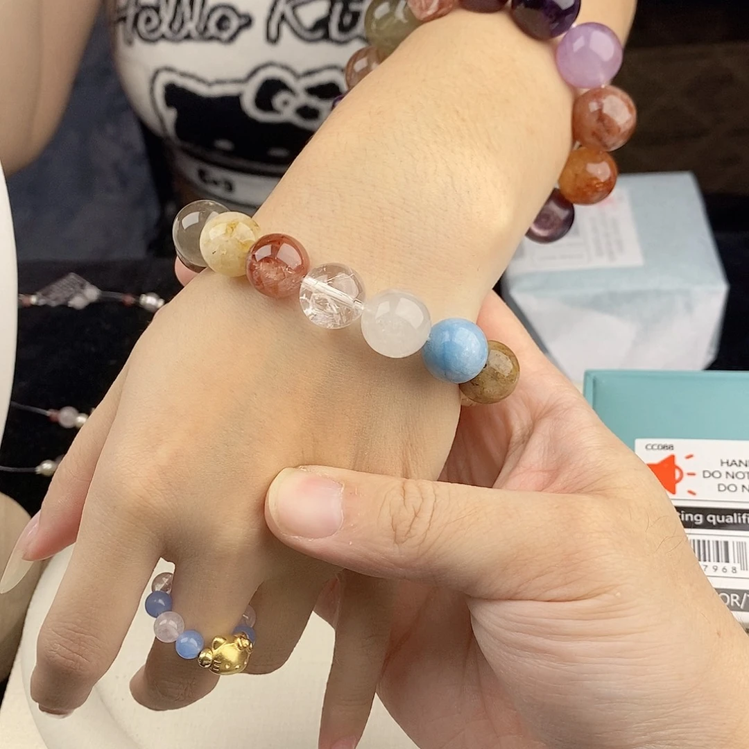 水晶手链银S925镀金镶嵌