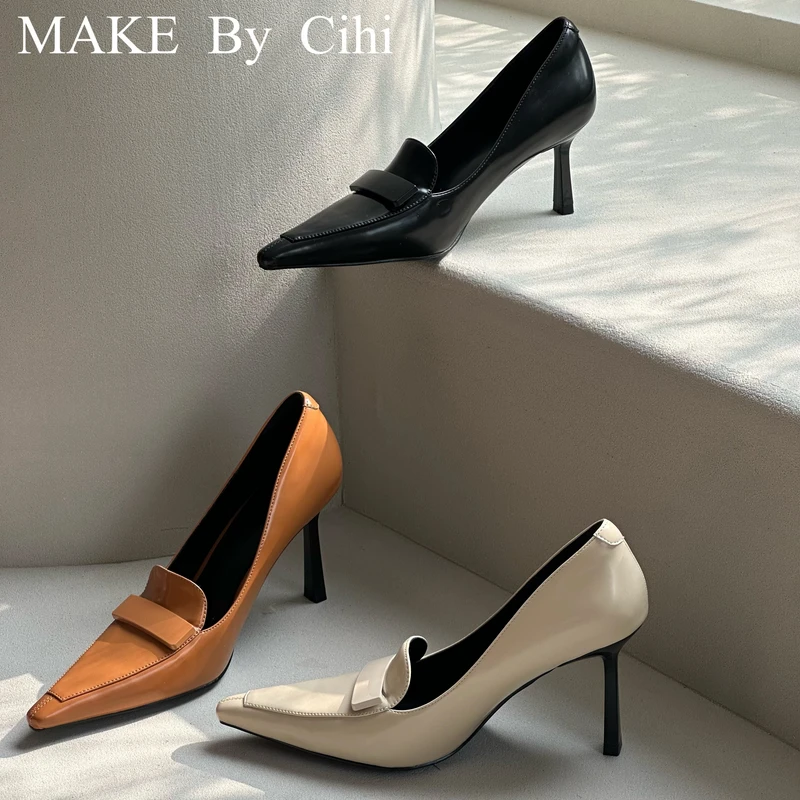 Cihi設計’幔频·elite’如履平地纯手工轻奢高跟小方扣浅口单鞋