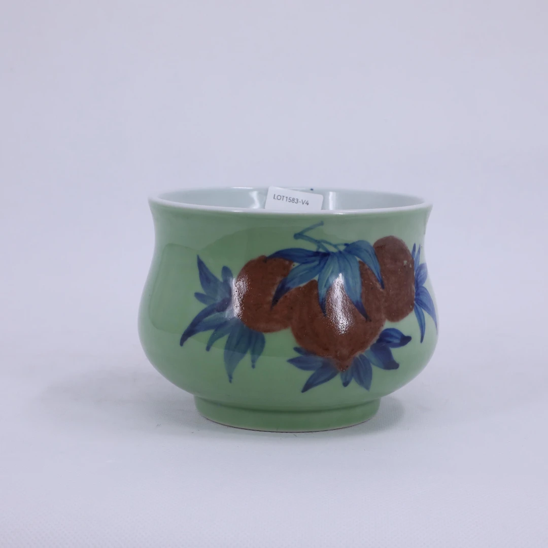 陶瓷/绿地青花釉里红三多纹香炉LOT1583-V4