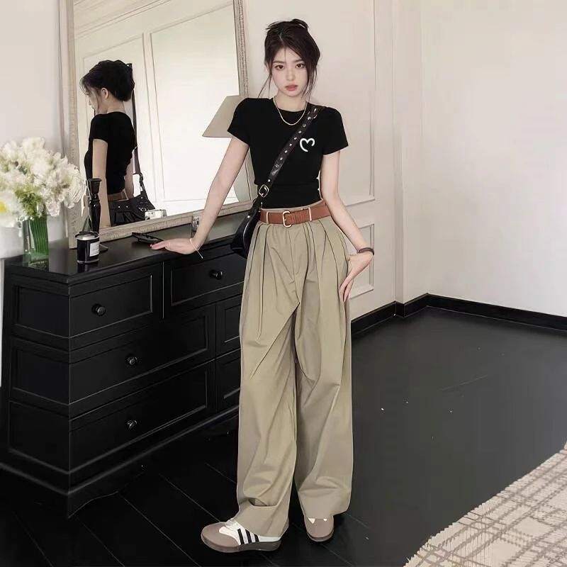 正肩黑色短袖t恤女夏季2025新款显瘦修身辣妹短款显瘦高级感上衣