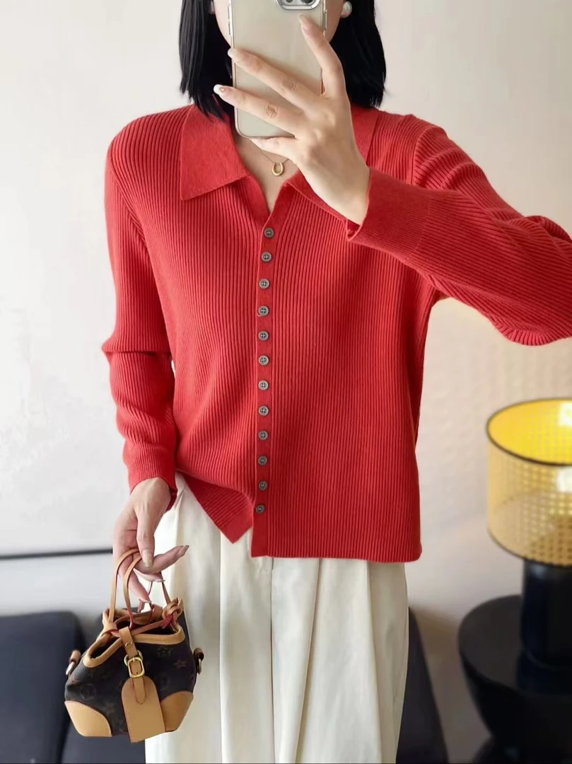 女长袖韩版红色女士毛衣开衫毛针织衫毛衣针织衫