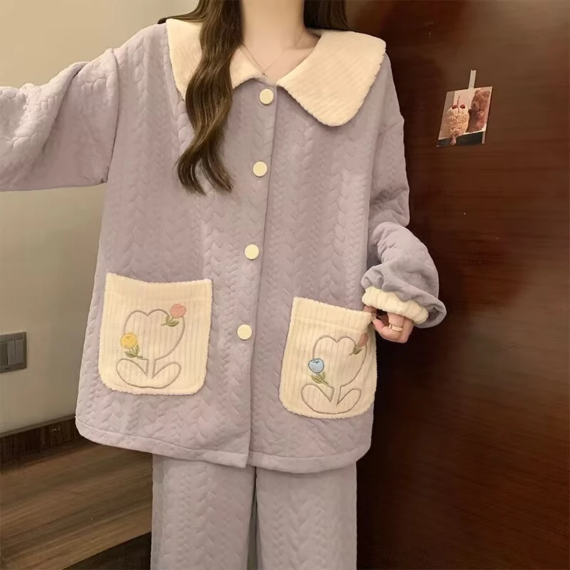 欣欣【二号链接】冬季三层夹棉休闲甜美睡衣少女家ins居服