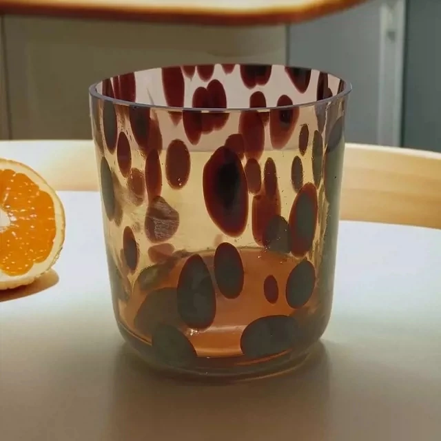 120豹纹玻璃杯高10口8有微瑕慎拍三个