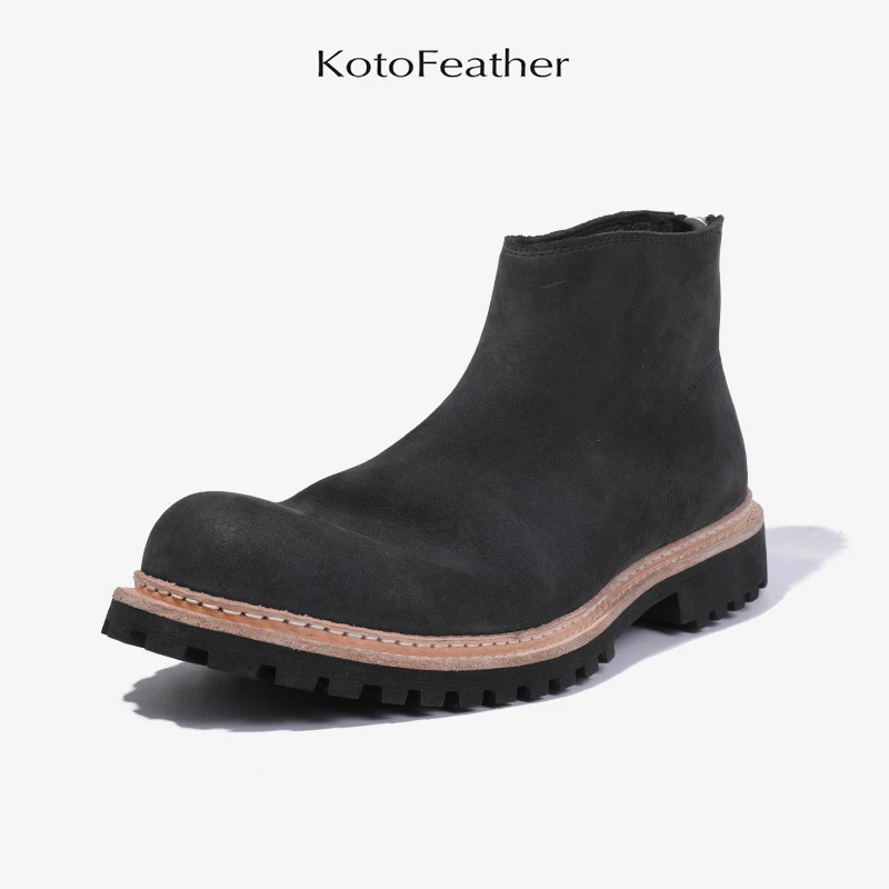 珡羽KotoFeather 意大利油浸磨砂马皮切尔西靴英伦风休闲高帮皮靴