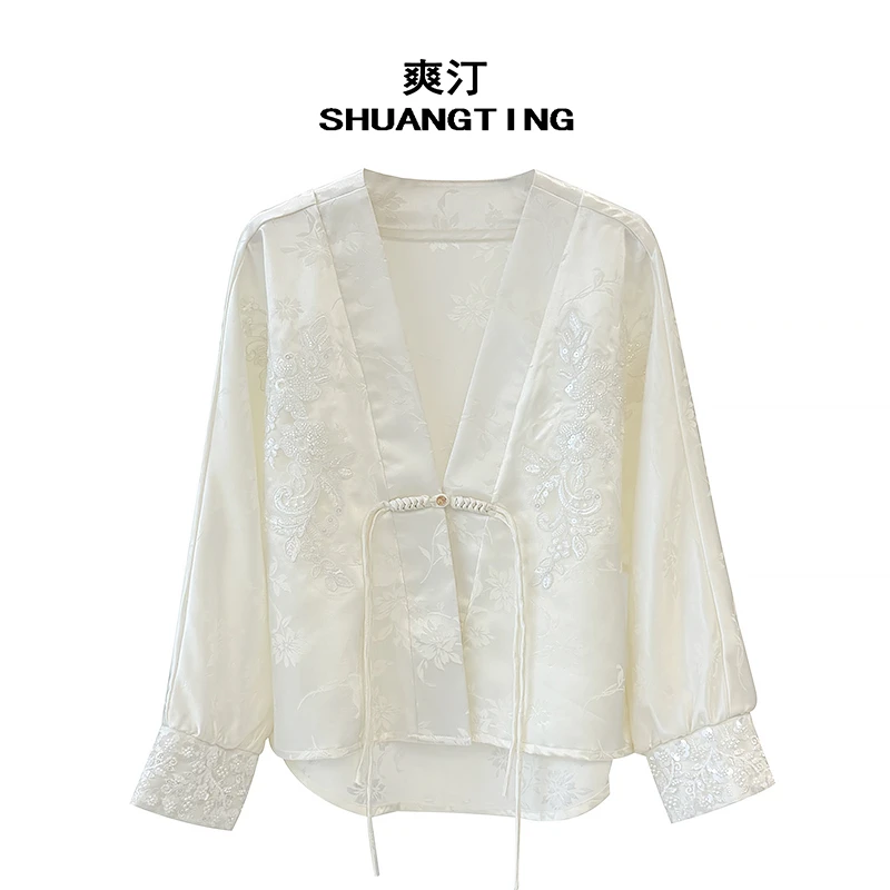 Jokara/丘可儿【夏日香颂】新中式衬衫气质长袖开衫印花提花防晒衫