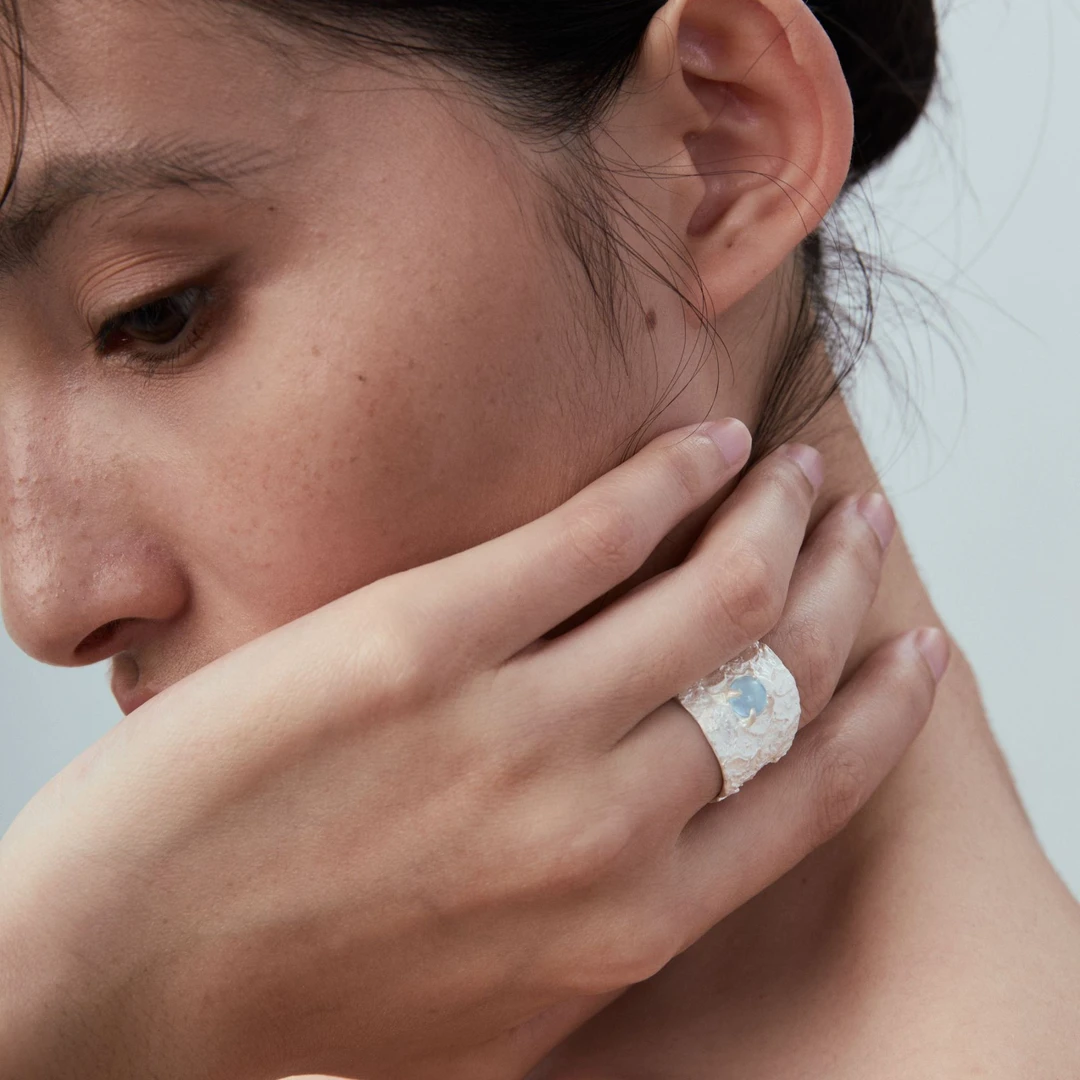 925银戒指 Reecounter相遇不规则褶皱液态925银手工开口戒指