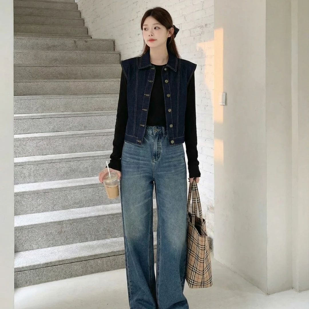 牛仔无袖时尚韩版深蓝牛仔马甲马甲马夹潮流短款女
