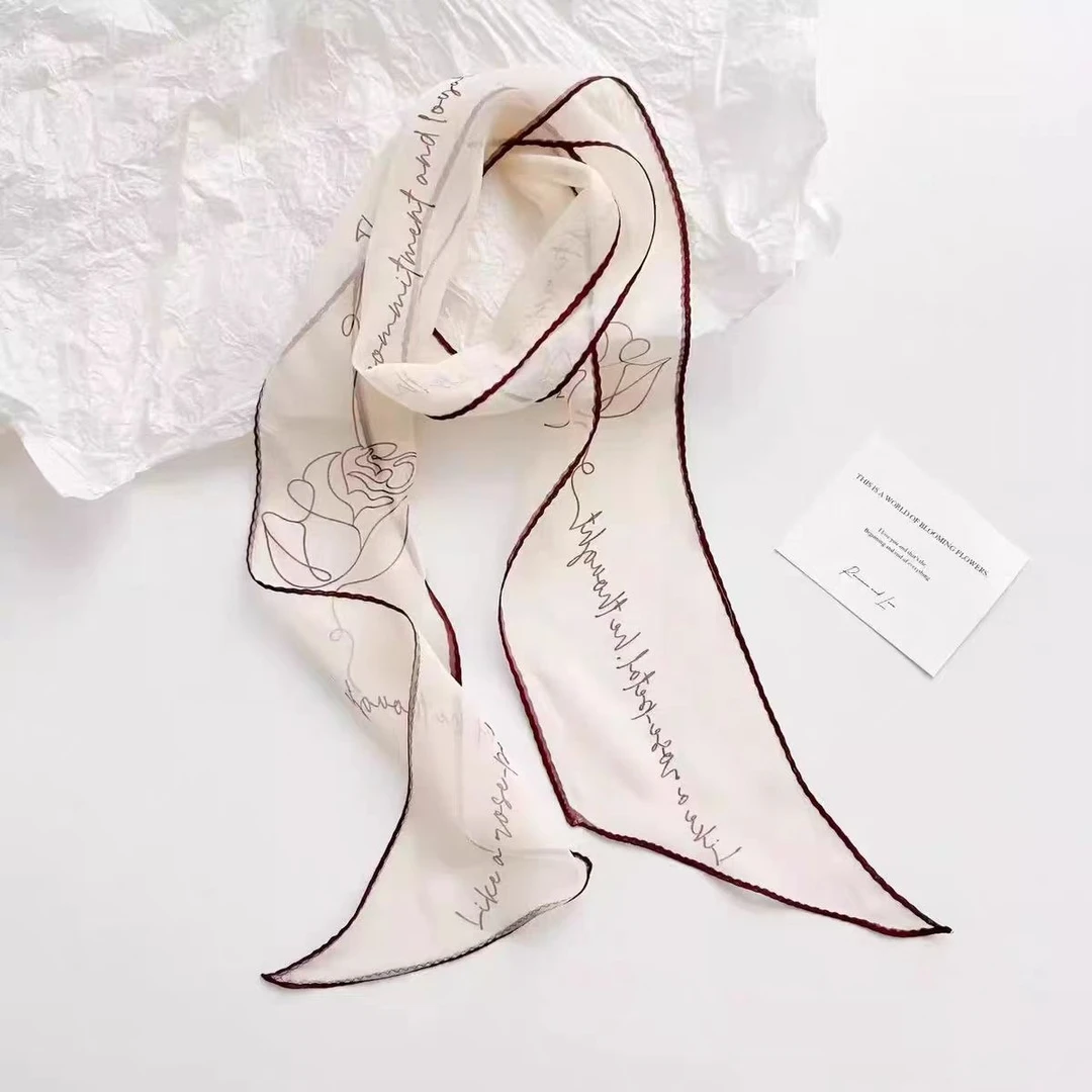 【ZPD52】宫丽11x135cm纯100桑蚕丝乔琪斜角纱巾飘带春夏薄款