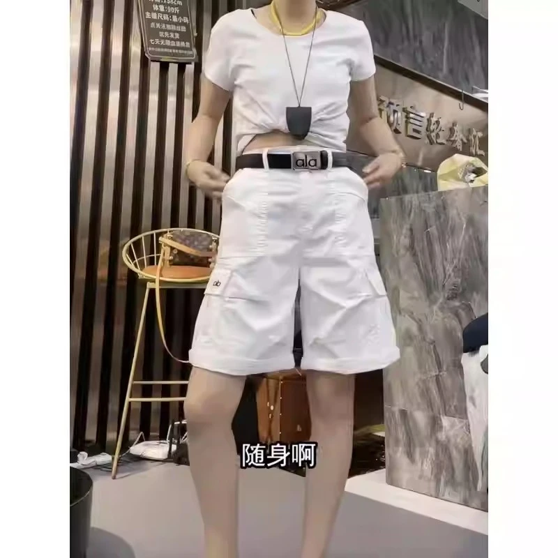 大码高腰薄款工装休闲短裤女夏季胖mm宽松显瘦遮胯直筒中裤五分裤