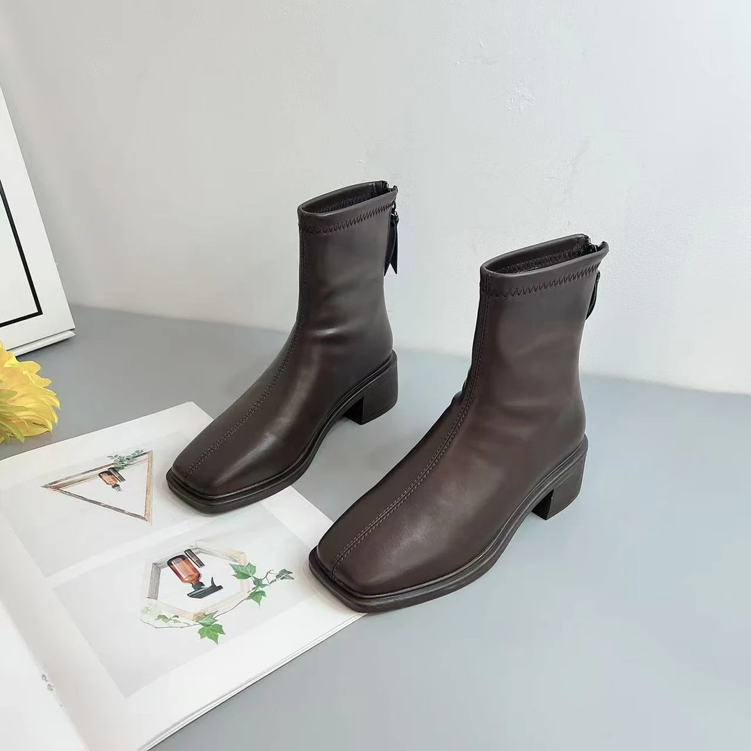 28289 新款秋冬时尚气质百搭低跟方头瘦瘦靴加绒