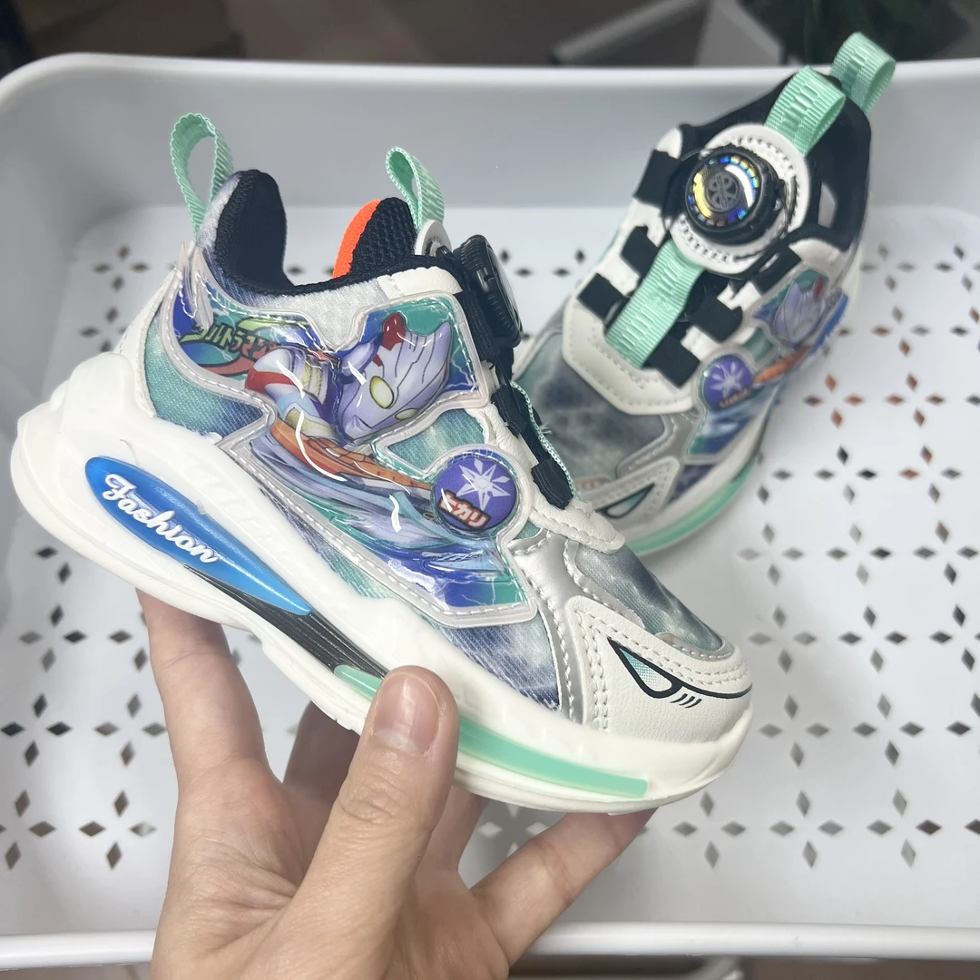 新款双网旋转扣2025春秋老爹鞋奥特曼男童运动鞋女童卡通跑步鞋