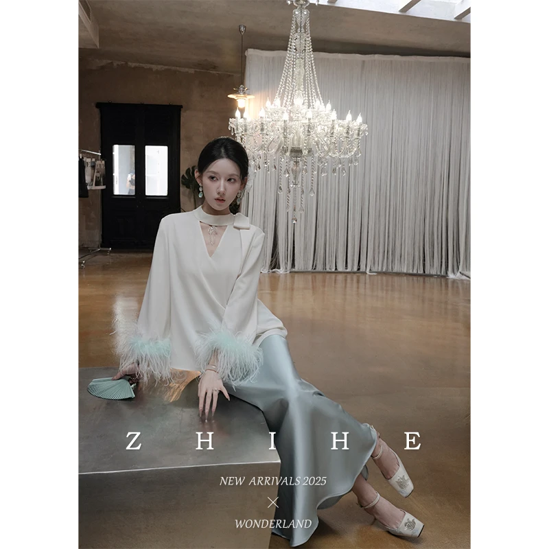 无艳一禾【阑瑾】静奢细腻雪纺上衣+缎面半裙