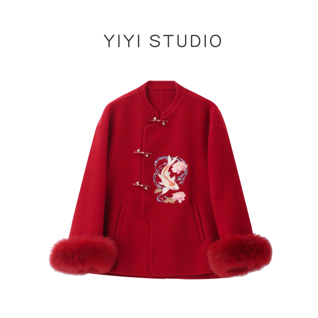 【福运锦鲤】<宠粉内购会>冬季新中式国风盘扣双面呢纯羊毛大衣外套