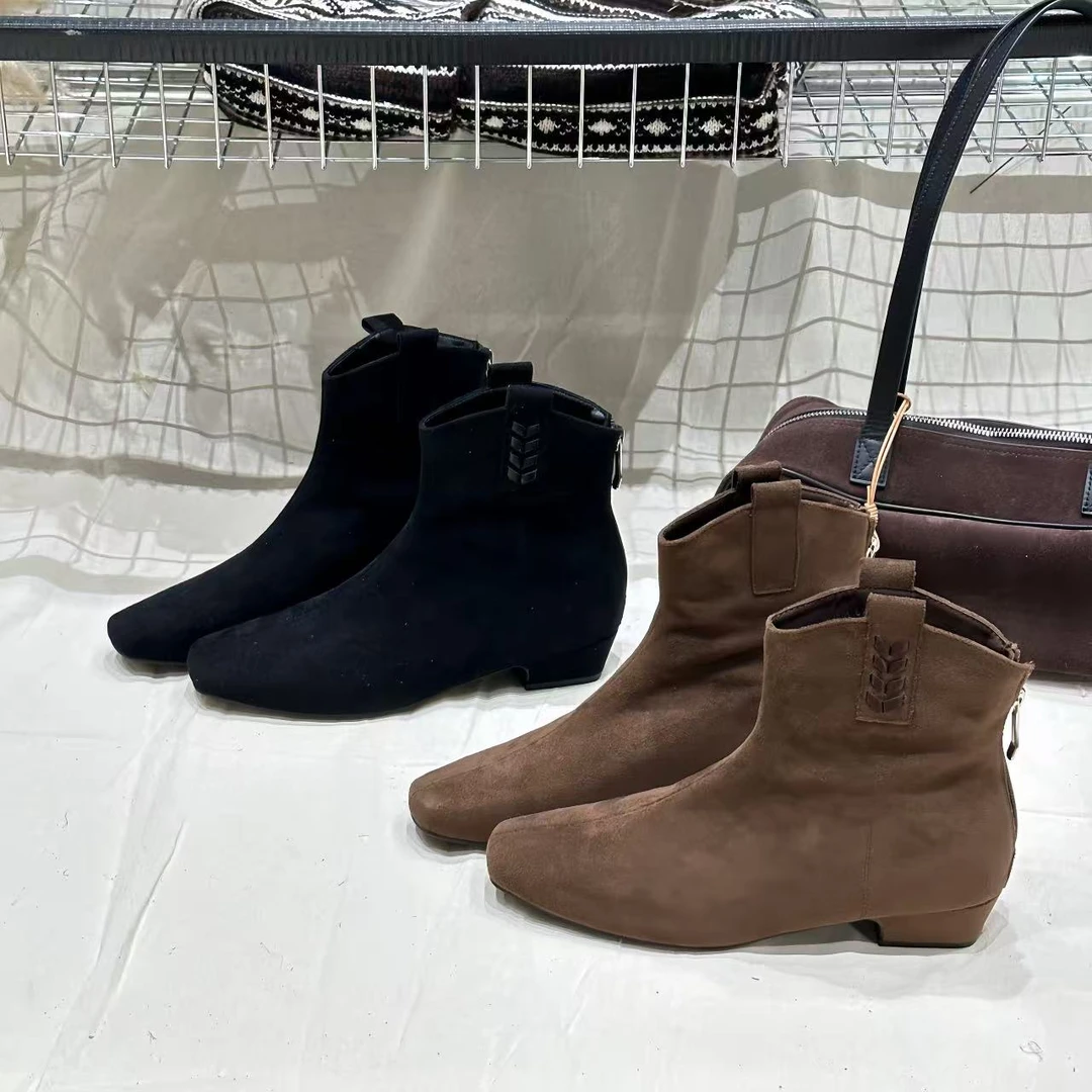 乔儿定制明星同款气质麦穗短靴跟高4CM小裸靴