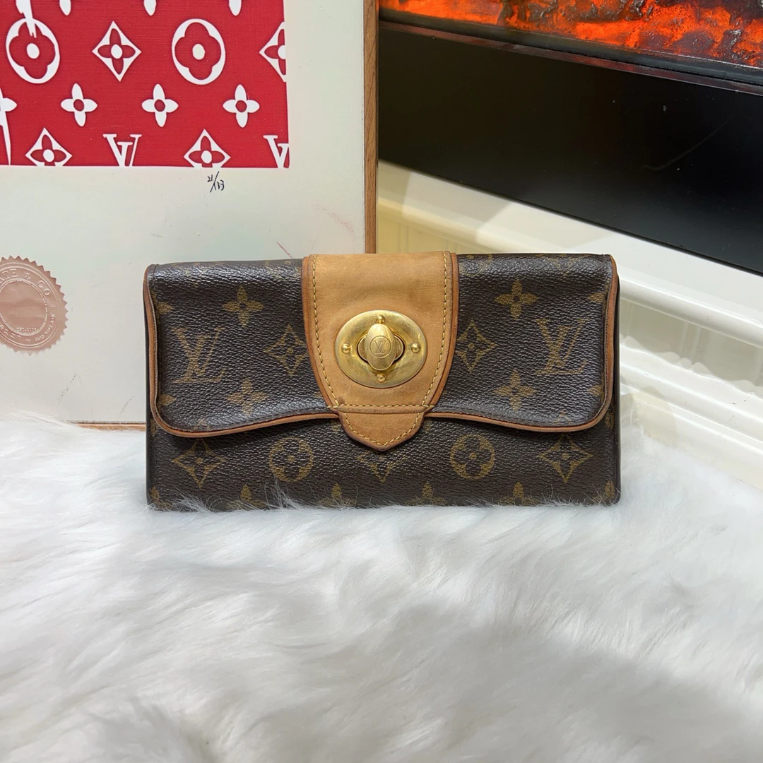 95新 LouisVuitton/路易威登 lv老花拼皮长款钱包a6395