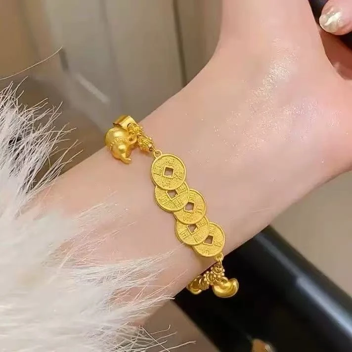 铜合金手链 气质古法女款金色金店同款新中式五帝钱手链复古手饰