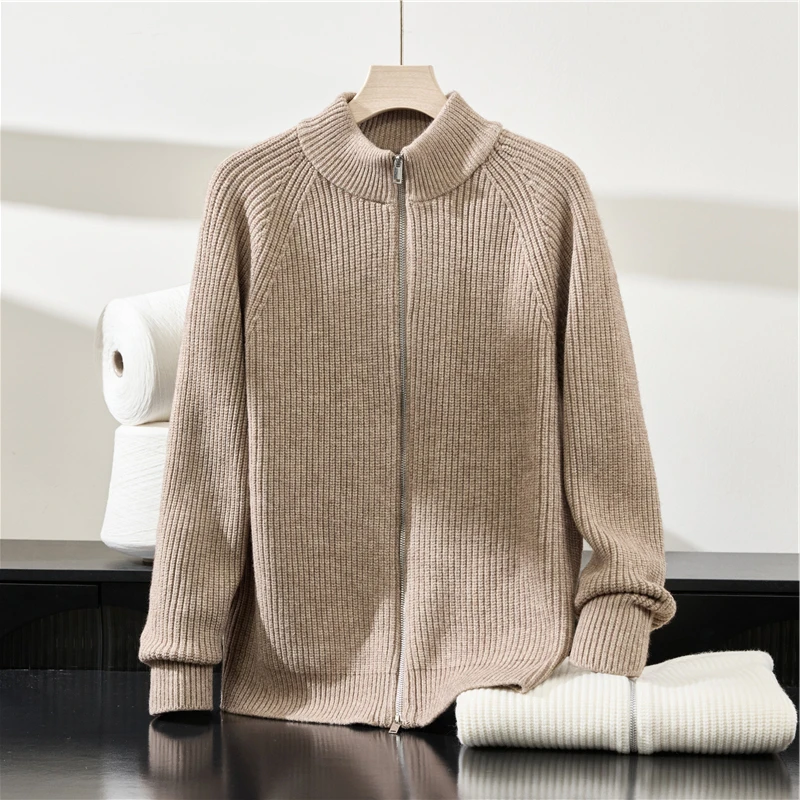 重磅加厚男士羊绒衫男保暖百搭拉链男羊绒开衫外套