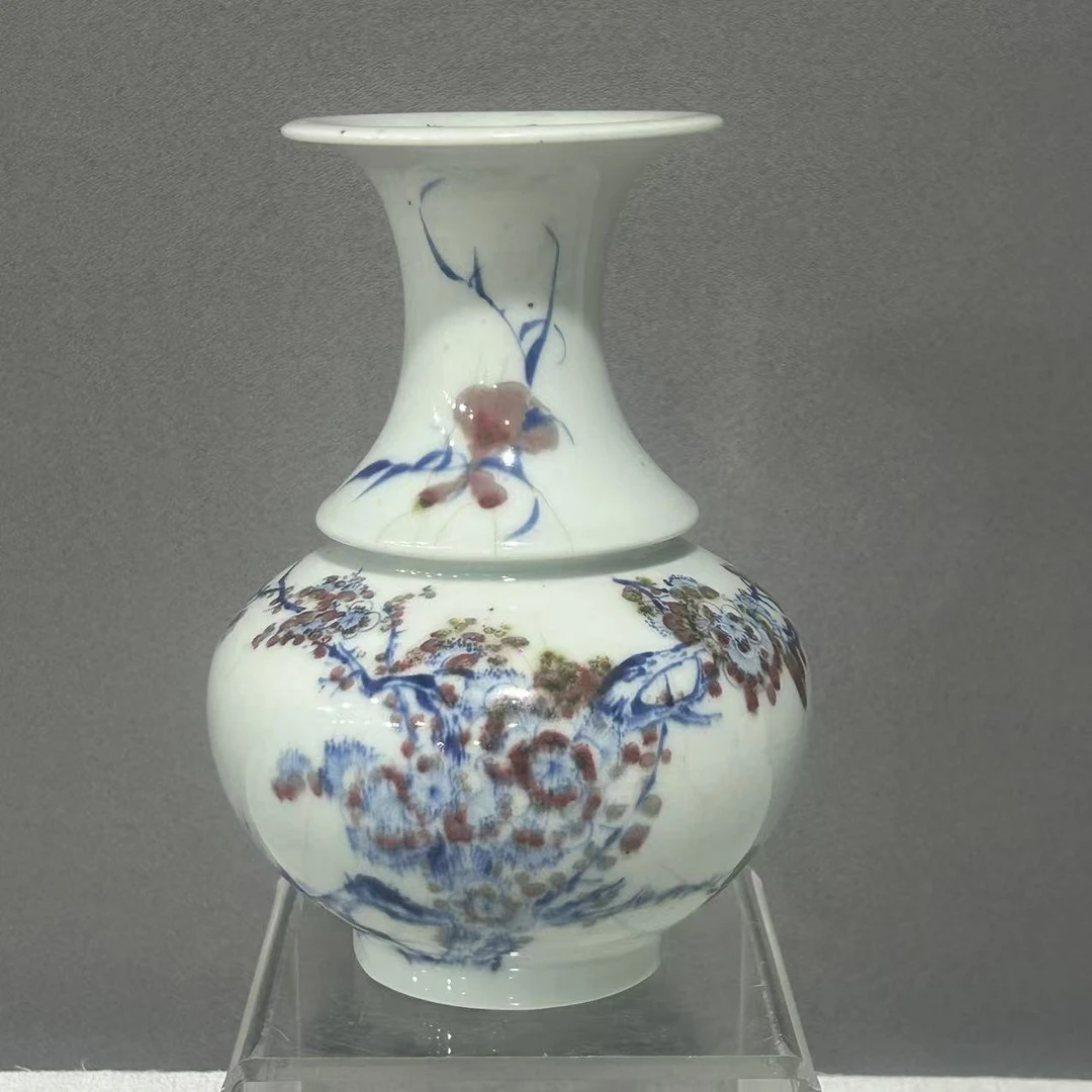 A0910156  民国 青花釉里红花卉纹荸荠尊（口径约9 高度18 肚径13）
