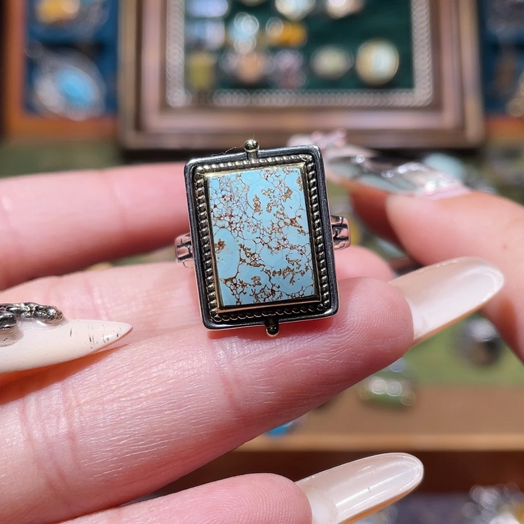 绿松石银S925镶嵌戒指