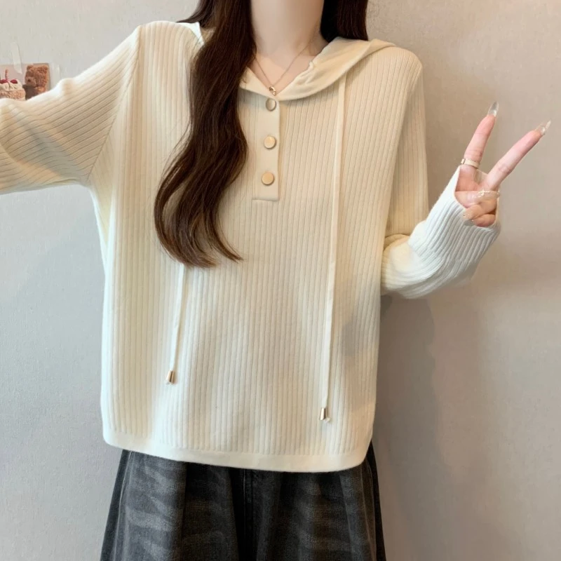 大码胖mm慵懒风灰色连帽针织卫衣女2025秋冬季新款打底衫帽衫上衣