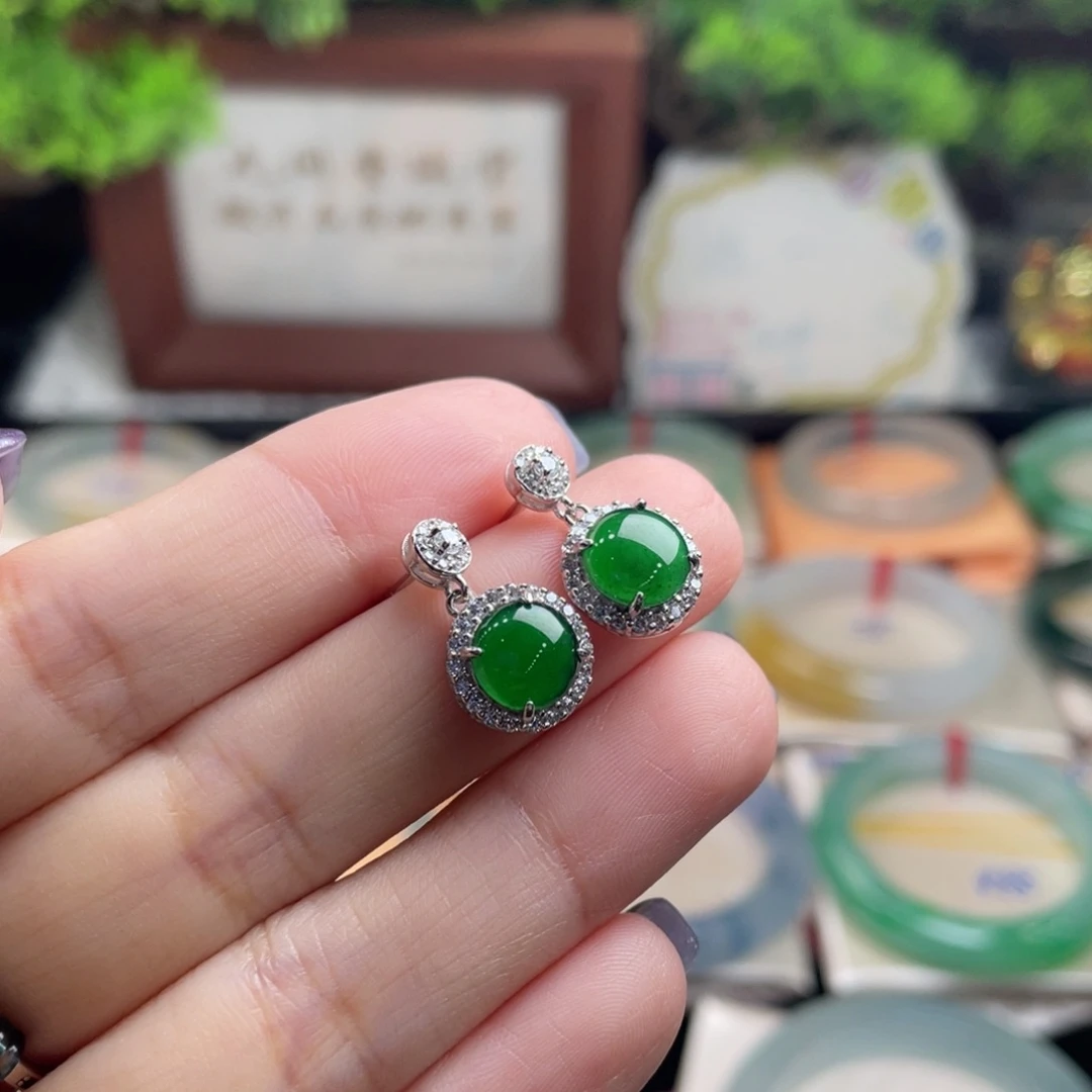 翡翠银S925镶嵌耳饰4号 耳坠