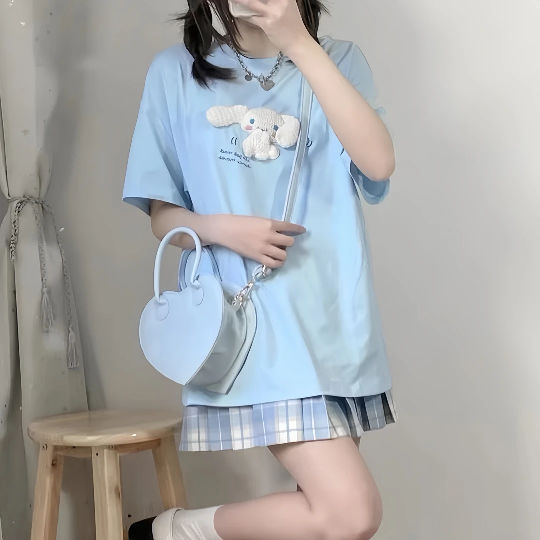 【纯棉】小狗短袖女2025夏宽松小众女t恤上衣学生网红洋气炸街女装