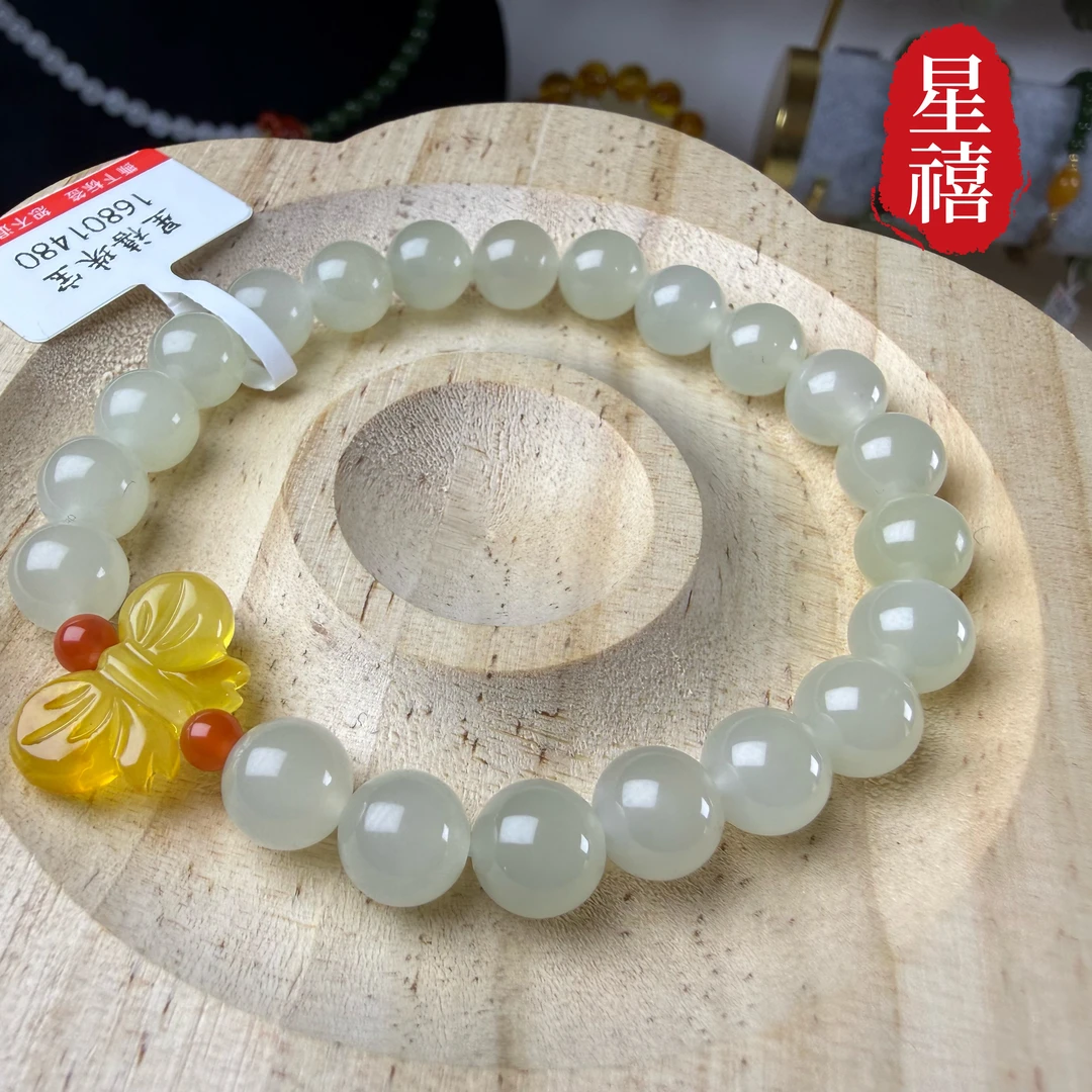 和田玉单圈搭配蜜蜡手串气质百搭