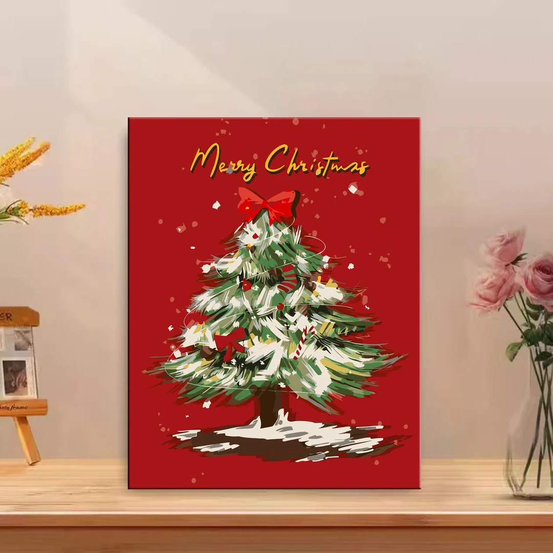圣诞节日diy数字油画解压手工填色填充圣诞树门氛围感背景装饰画