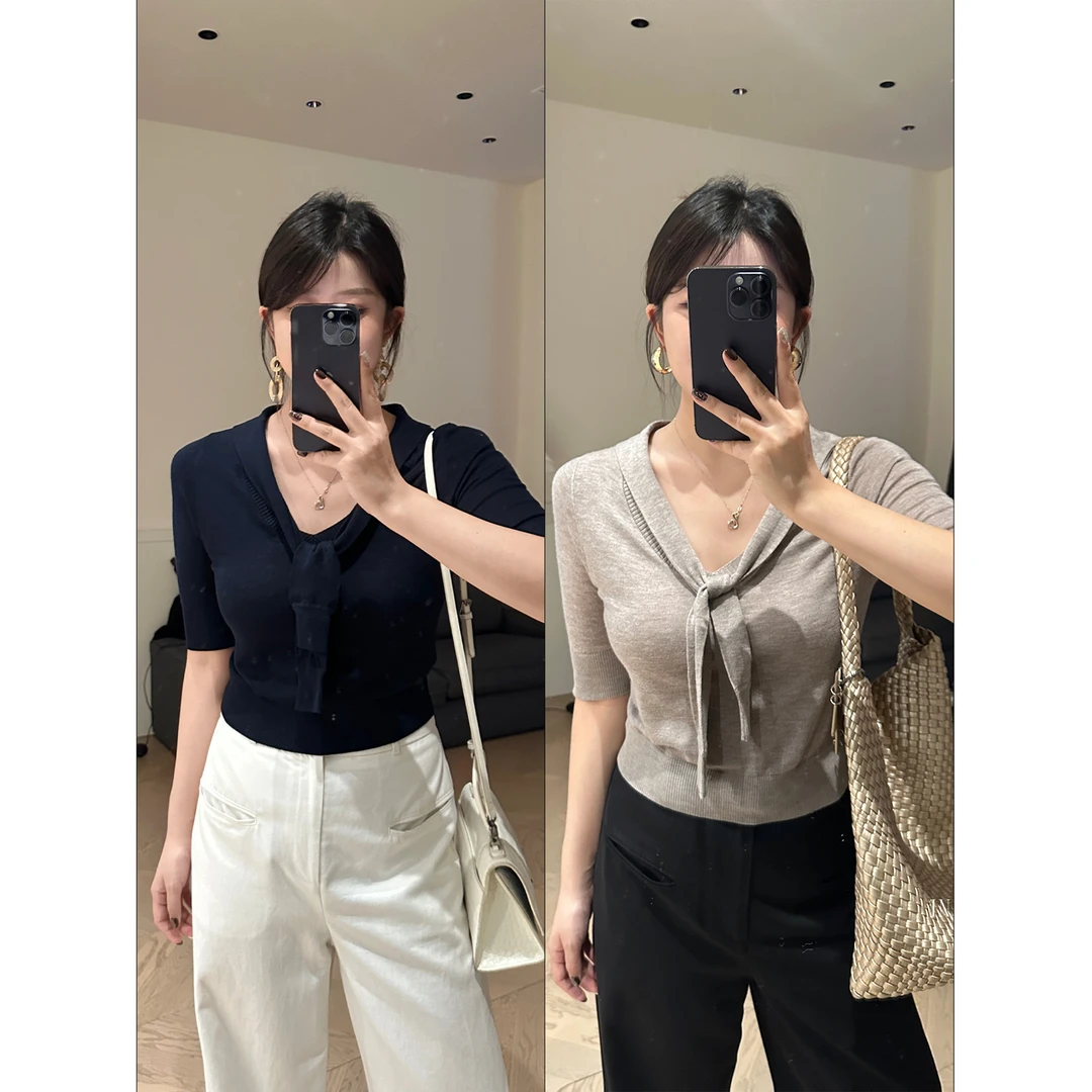 InTree张桶桶【衣橱C位】飘带装饰短款针织上衣ZXL01961