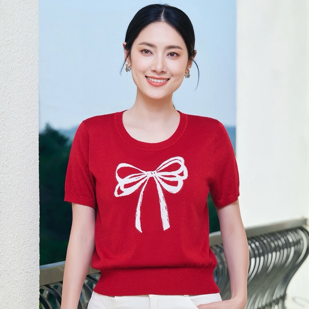 【高档天丝上衣】妈妈装圆领莱赛尔天丝短袖时尚百搭1140