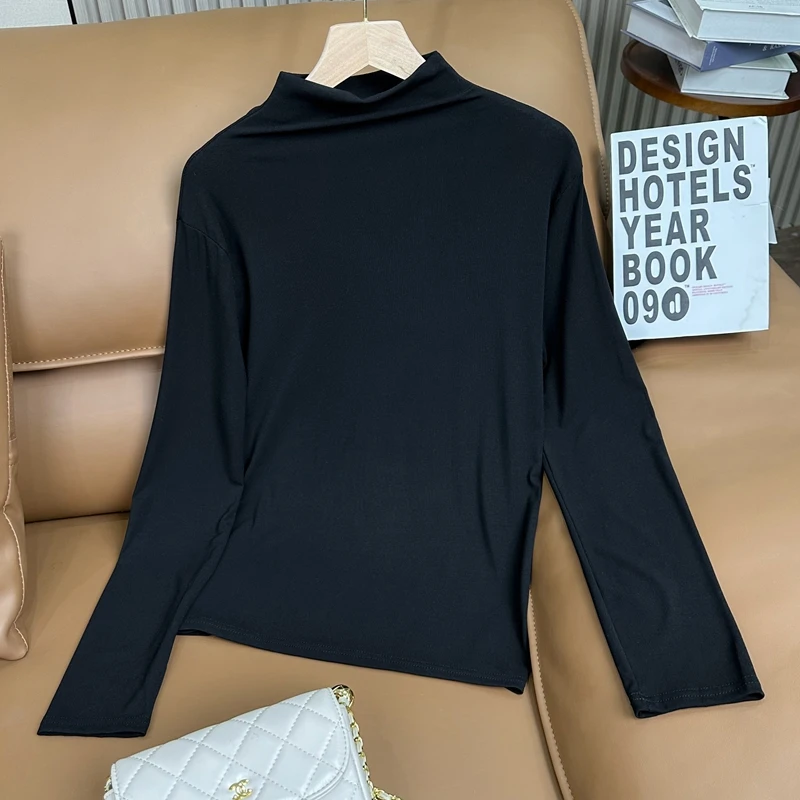 半高领打底衫女春秋冬内搭2025新款高级感可外穿打底上衣黑色T恤