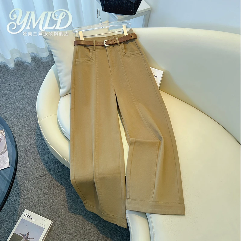 纯色阔腿牛仔裤女2026新款秋季简约小个子九分休闲百搭垂感直筒裤