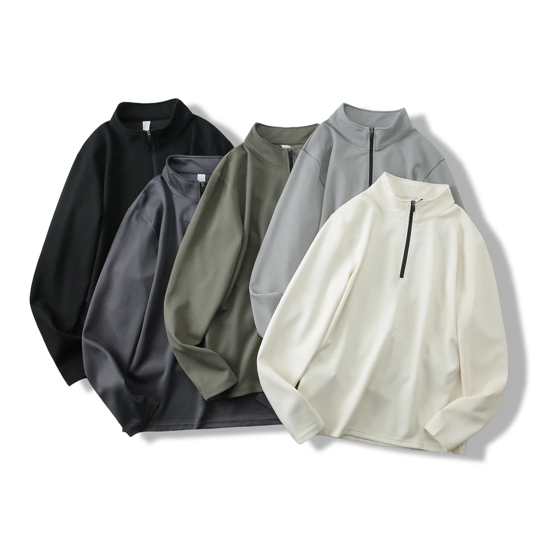 户外休闲蜂窝肌理半拉链立领卫衣春运动纯色打底上衣Y5T0090